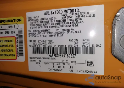 2019 Ford Mustang Gt Premium z USA, uszkodzony, nr VIN 1FA6P8CF8K5189657